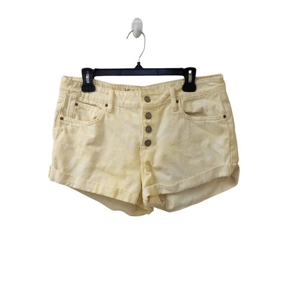 No Boundaries Yellow Button Fly Jean Shorts Size 13 Mid Rise Cuffed - Picture 1 of 8